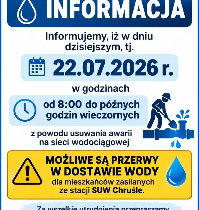 Przerwy w dostawie wody w gminie Kiernozia 22 lipca
