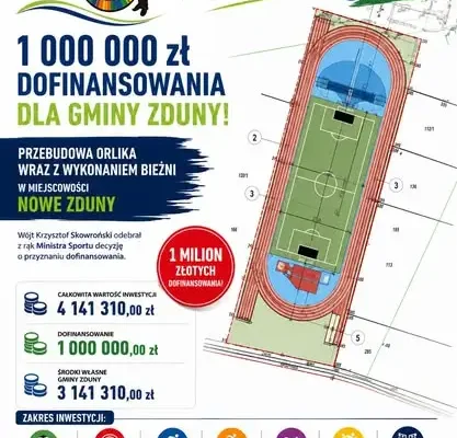 Gmina Zduny z milionowym dofinansowaniem na przebudowę Orlika i budowę bieżni