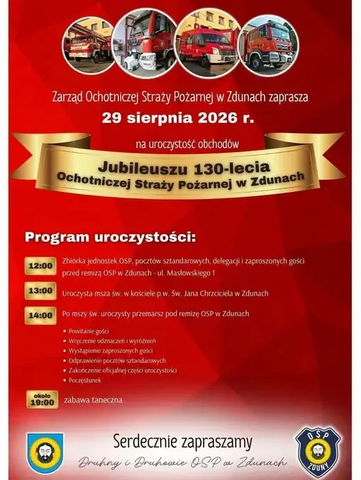 130-lecie OSP Zduny: program obchodów i zaproszenie dla mieszkańców