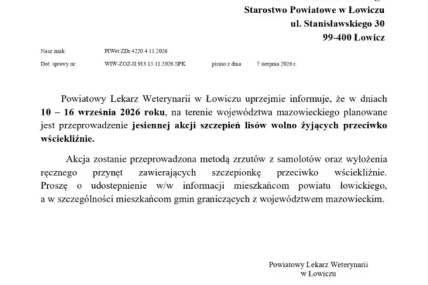 Jesienna akcja szczepień lisów przeciw wściekliźnie w powiecie łowickim