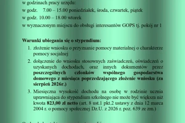 Trwa nabór wniosków o stypendium szkolne w gminie Łyszkowice