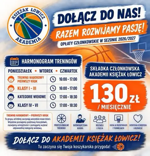 Akademia Księżak Łowicz zaprasza dzieci na treningi koszykówki – pierwszy krok już 7 września