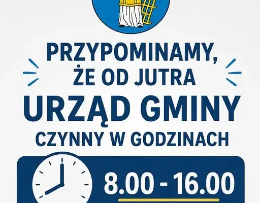 Od 1 września Urząd Gminy Kocierzew Południowy czynny w godzinach 8:00–16:00
