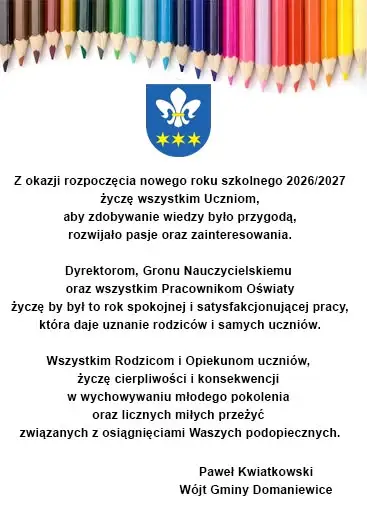 Wójt Gminy Domaniewice składa życzenia na nowy rok szkolny