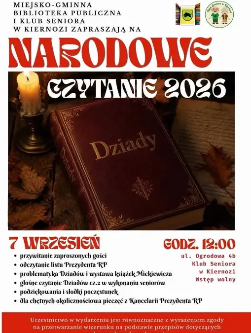 Narodowe Czytanie w Kiernozi: seniorzy przeczytają „Dziady”