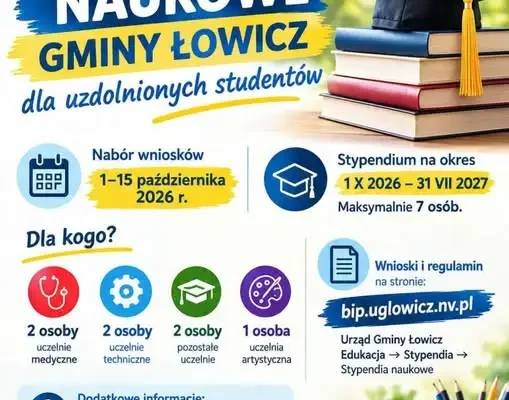 Gmina Łowicz ogłasza stypendia naukowe dla studentów na rok akademicki 2026/2027
