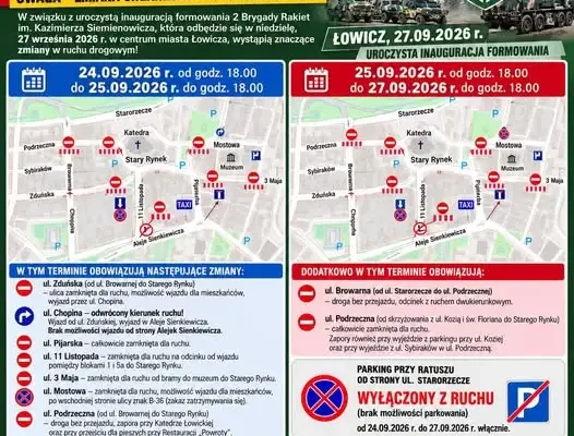Łowicz: zmiany w organizacji ruchu przed inauguracją 2 Brygady Rakiet