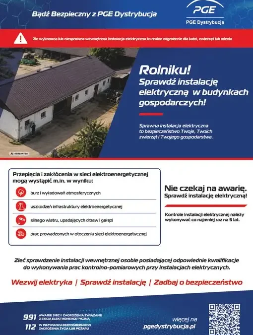 PGE Dystrybucja apeluje do rolników: sprawdź instalację elektryczną w gospodarstwie