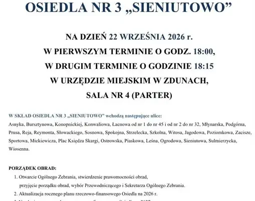 Zduny: Zebranie mieszkańców Osiedla nr 3 „Sieniutowo” już 22 września