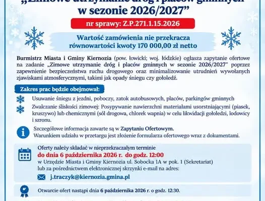 Kiernozia szuka wykonawcy zimowego utrzymania dróg na sezon 2026/2027