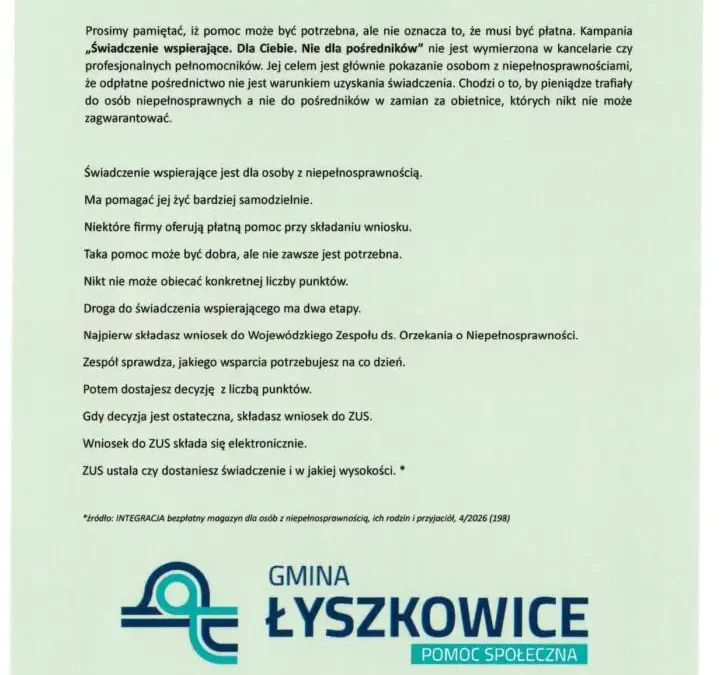 Świadczenie wspierające: nie płać pośrednikom – ZUS i PFRON ostrzegają