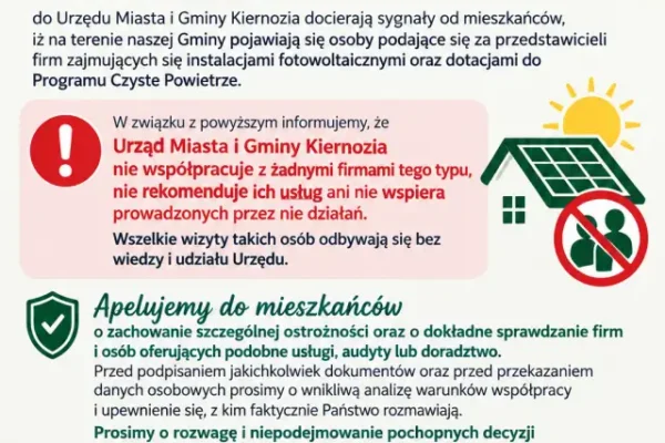 Ostrzeżenie z Kiernozi: fałszywi doradcy od fotowoltaiki i „Czystego Powietrza”