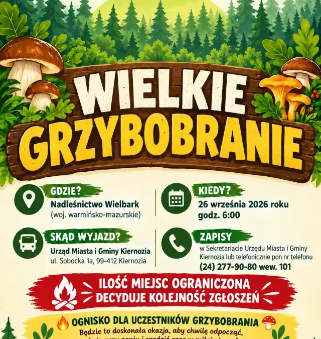 Wielkie Grzybobranie z gminą Kiernozia — 26 września 2026